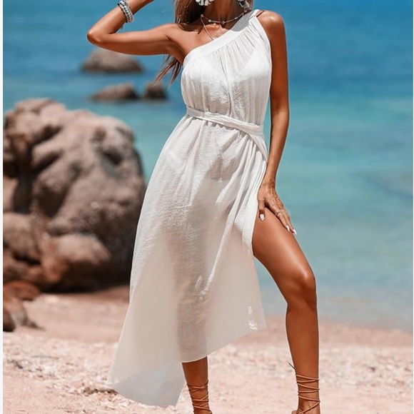 Eicolorte Beach Sarong Pareo Womens Semi-Sheer Swimwear Cover Up Skirt in white - Picture 5 of 6